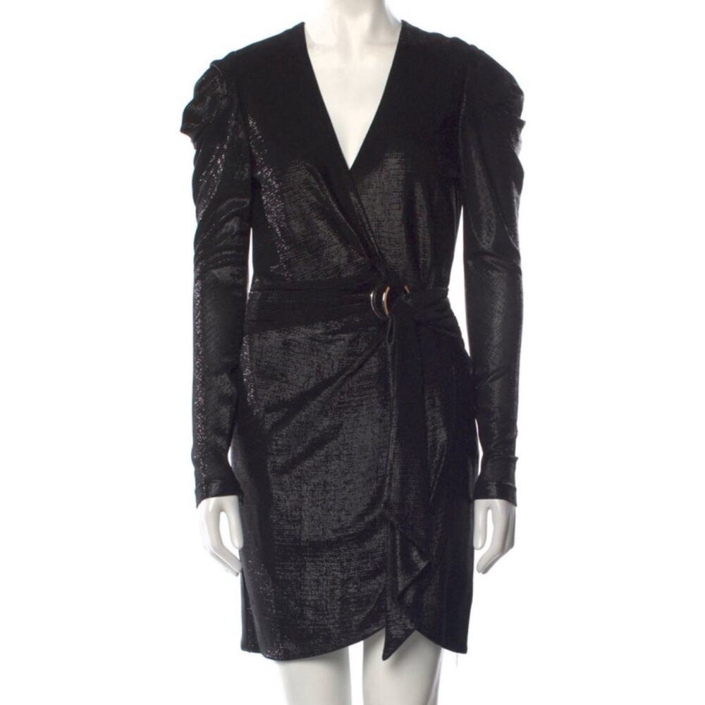 Jonathan Simkhai Black Metallic Slinky V Neck Belted Wrap Dress S $575 - Picture 6 of 12